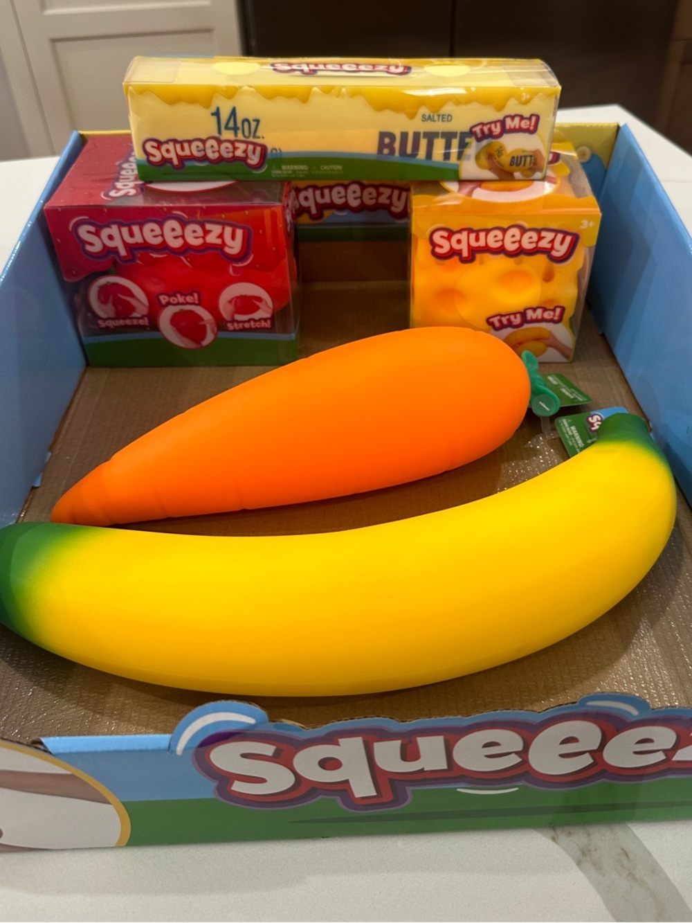 Set of 5 sunny days Squeezy set – cheese, Banana, carrot, strawberry, butter